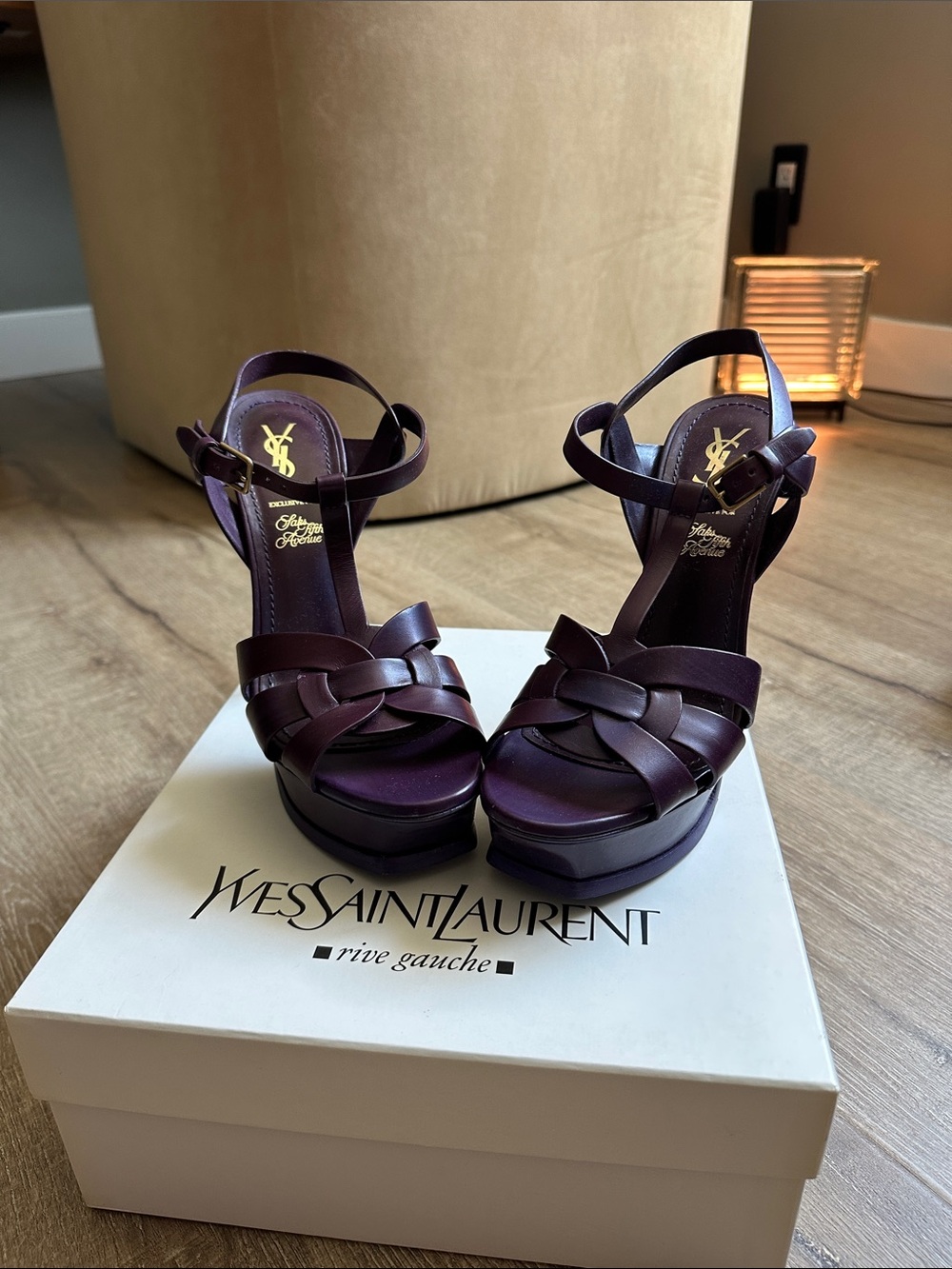 Yves Saint Laurent Deep Purple Woven Platform Sandals